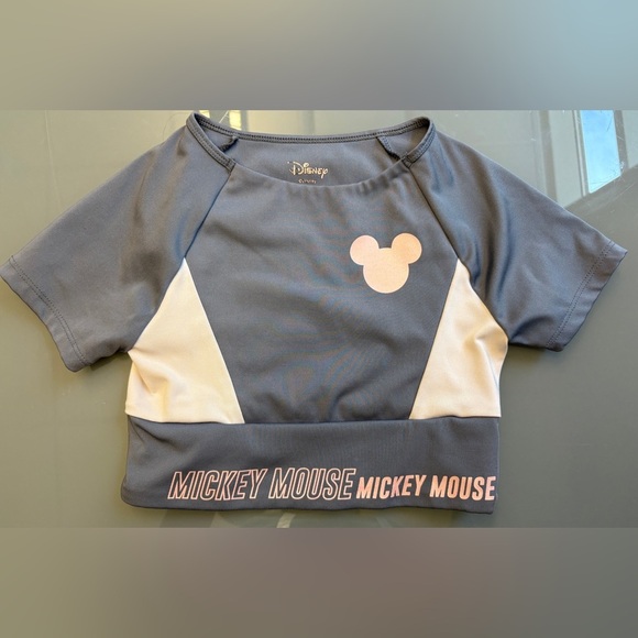 Disney x Zara Mickey Mouse Grey Pink Cute Short Sleeve Cropped Tee size 8-9 - Picture 1 of 3